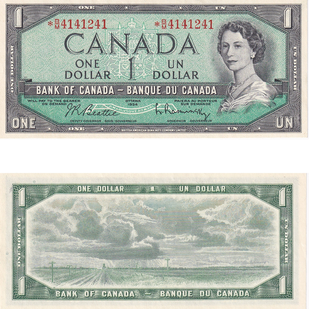 BC-37bA-i 1954 Canada $1 Beattie-Rasminsky, *B/M, Uncirculated (MS60)