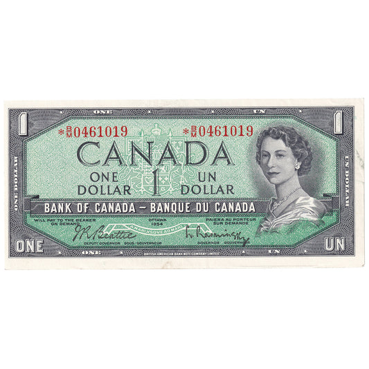 BC-37bA-i 1954 Canada $1 Beattie-Rasminsky, *B/M, Without FPN, EF-AU