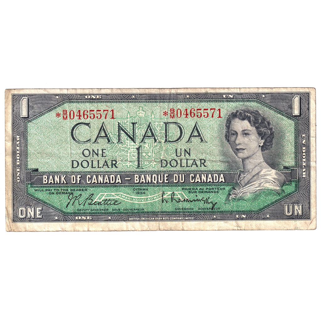 BC-37bA-i 1954 Canada $1 Beattie-Rasminsky, *B/M, Without FPN, Fine (F12)