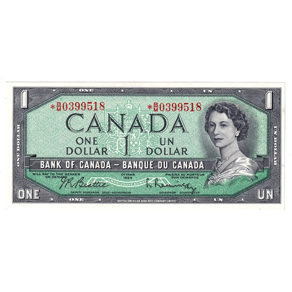 BC-37bA-i 1954 Canada $1 Beattie-Rasminsky, *B/M, Without FPN, Uncirculated (MS60)