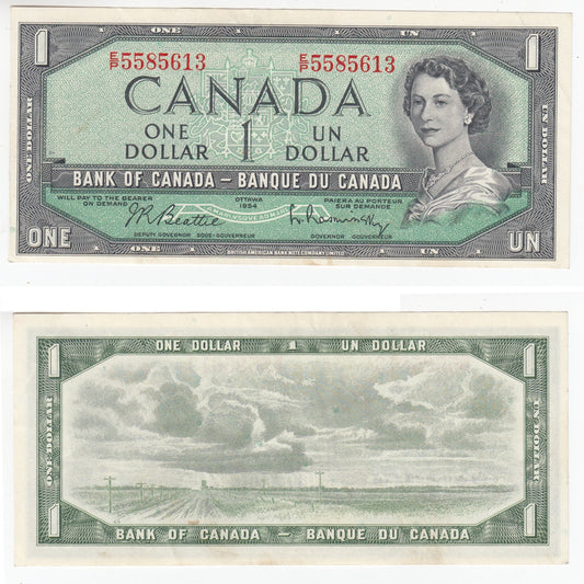 BC-37b-i 1954 Canada $1 Beattie-Rasminsky, E/P, AU