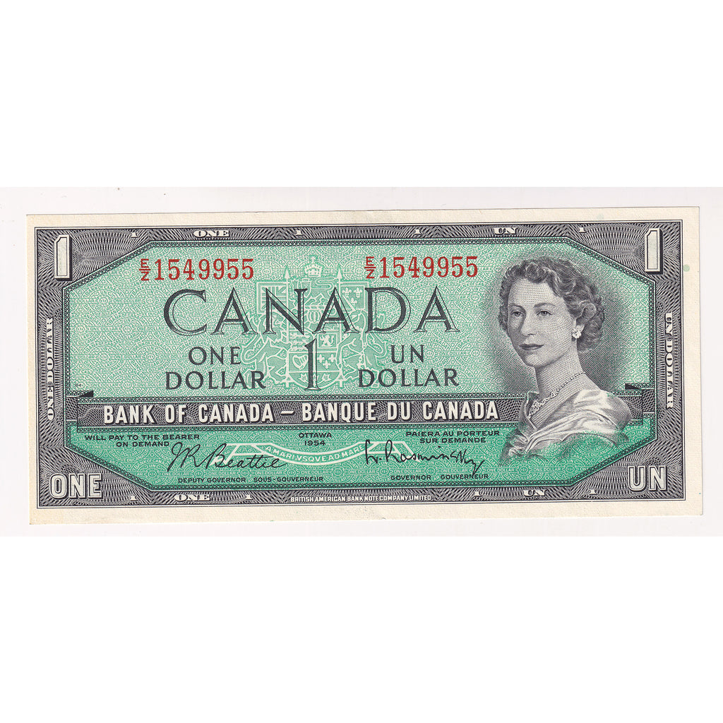 BC-37b-i 1954 Canada $1 Beattie-Rasminsky, E/Z, Choice Uncirculated (CUNC63)