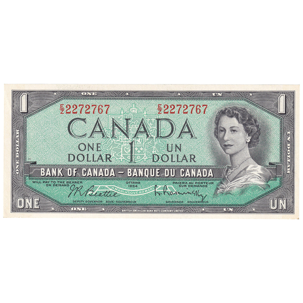 BC-37b-i 1954 Canada $1 Beattie-Rasminsky, E/Z, Uncirculated (MS60)