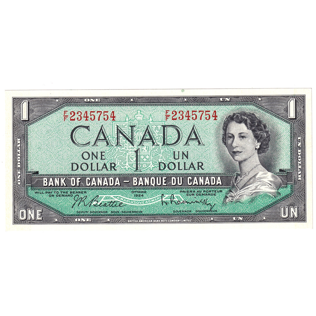 BC-37b-i 1954 Canada $1 Beattie-Rasminsky, F/F, UNC