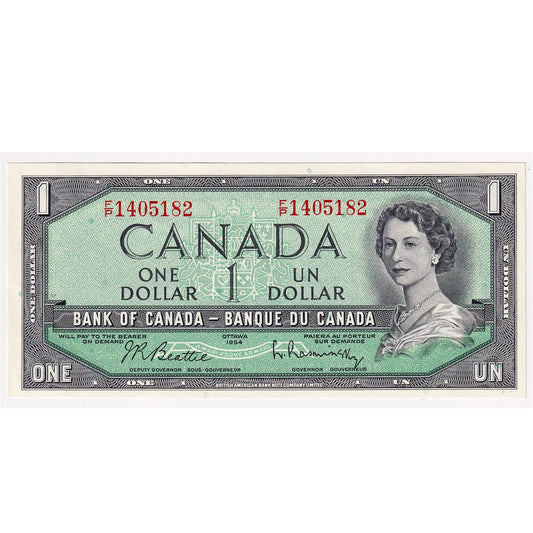 BC-37b-i 1954 Canada $1 Beattie-Rasminsky, F/P, AU-UNC