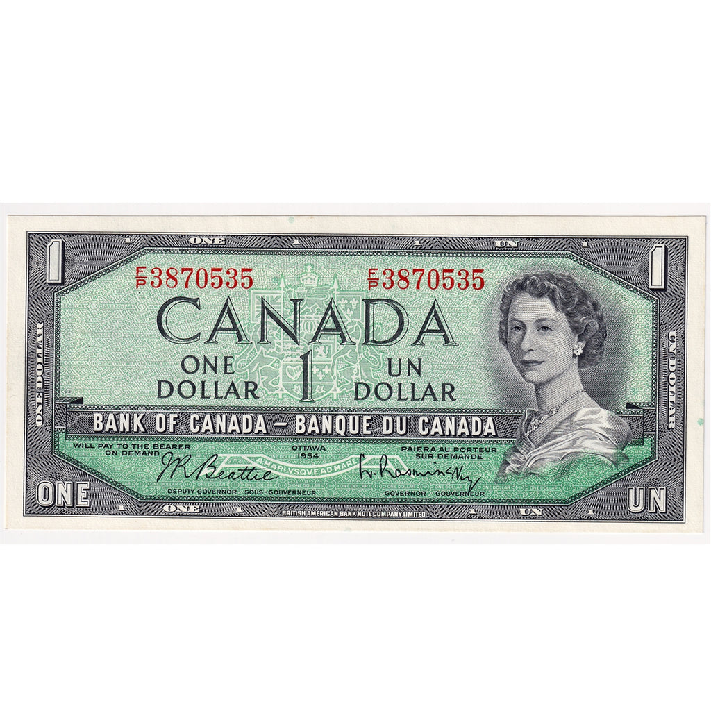 BC-37b-i 1954 Canada $1 Beattie-Rasminsky, F/P, Choice Uncirculated (CUNC63)