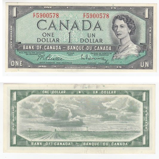 BC-37b-i 1954 Canada $1 Beattie-Rasminsky, G/F, Choice Uncirculated (CUNC63)