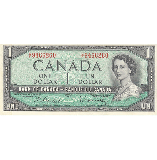 BC-37b-i 1954 Canada $1 Beattie-Rasminsky, G/F, Uncirculated (MS60)