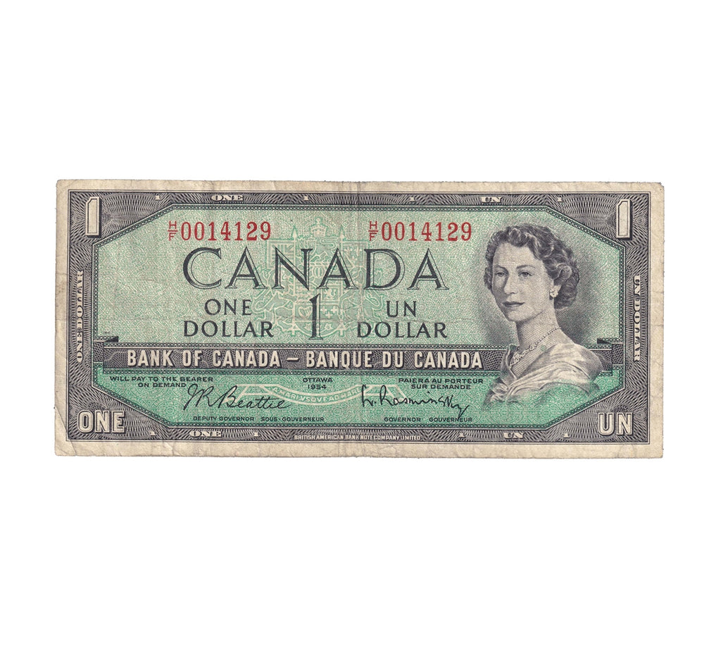 BC-37b-i 1954 Canada $1 Beattie-Rasminsky, H/F, CIRC