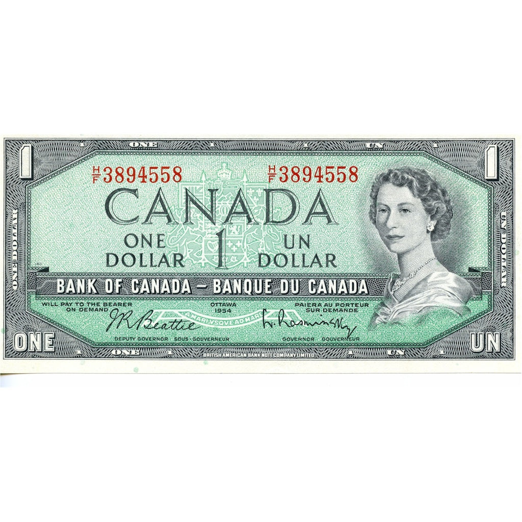 BC-37b-i 1954 Canada $1 Beattie-Rasminsky, H/F, Choice Uncirculated (CUNC63)