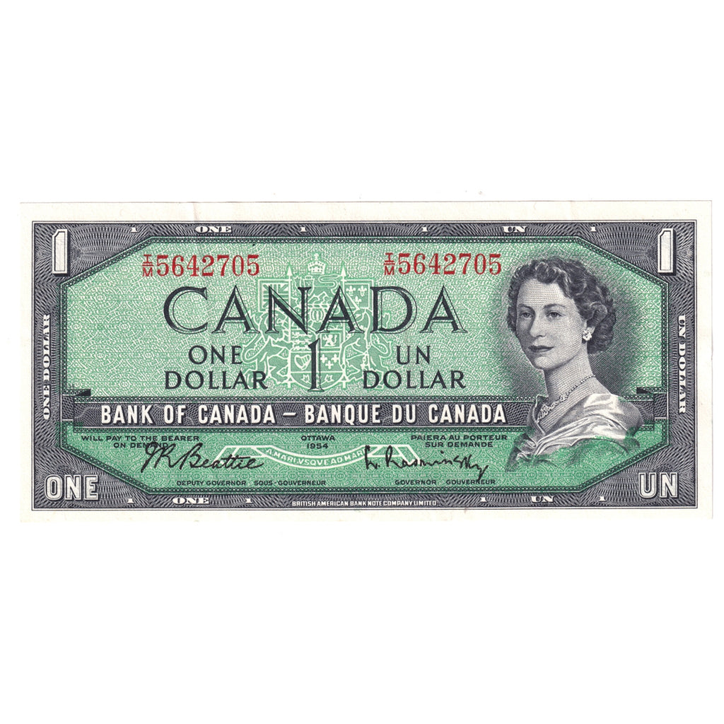 BC-37b-i 1954 Canada $1 Beattie-Rasminsky, I/M, Almost Uncirculated (AU50)