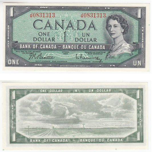 BC-37b-i 1954 Canada $1 Beattie-Rasminsky, J/M, Almost Uncirculated (AU50)