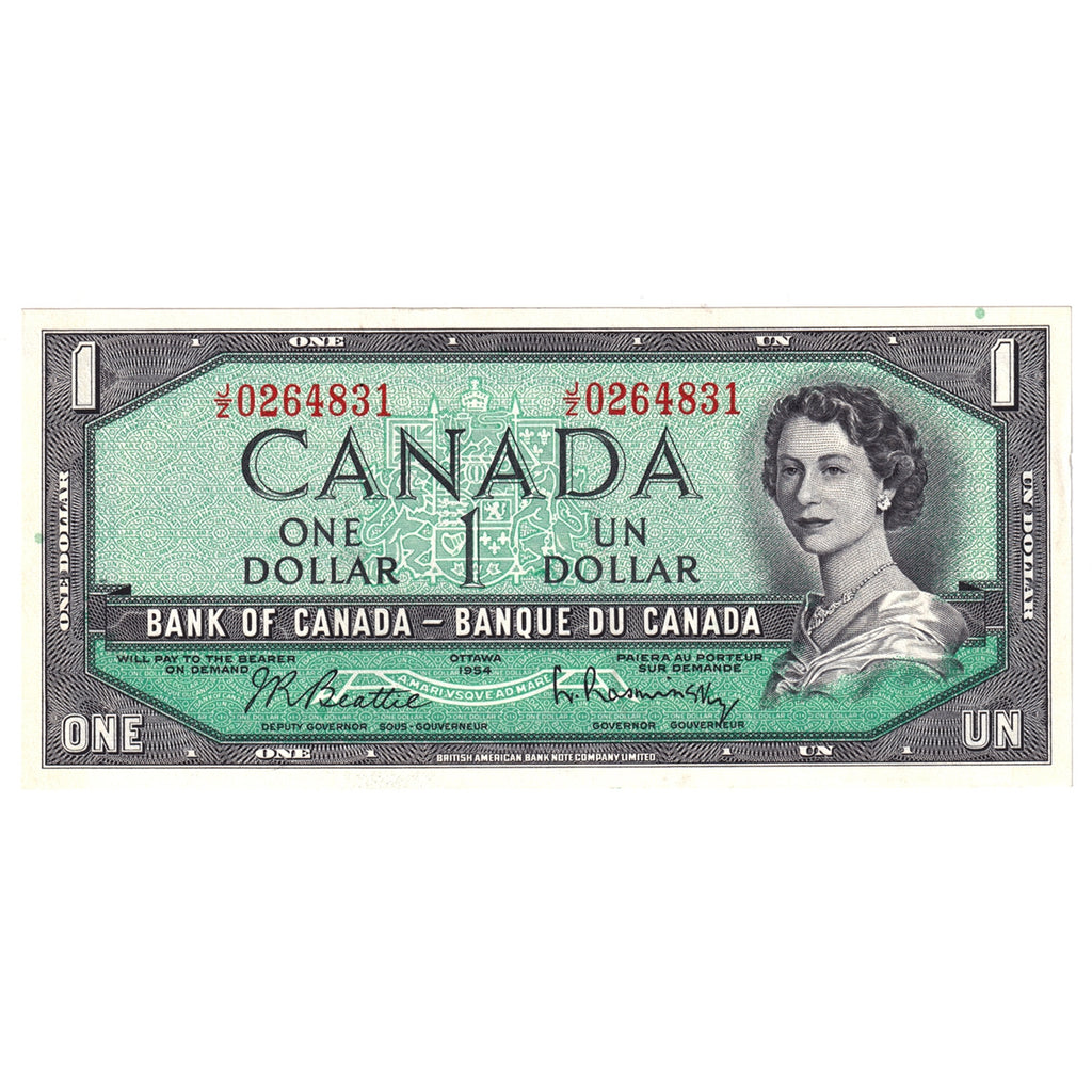 BC-37b-i 1954 Canada $1 Beattie-Rasminsky, J/Z, AU-UNC (AU55)