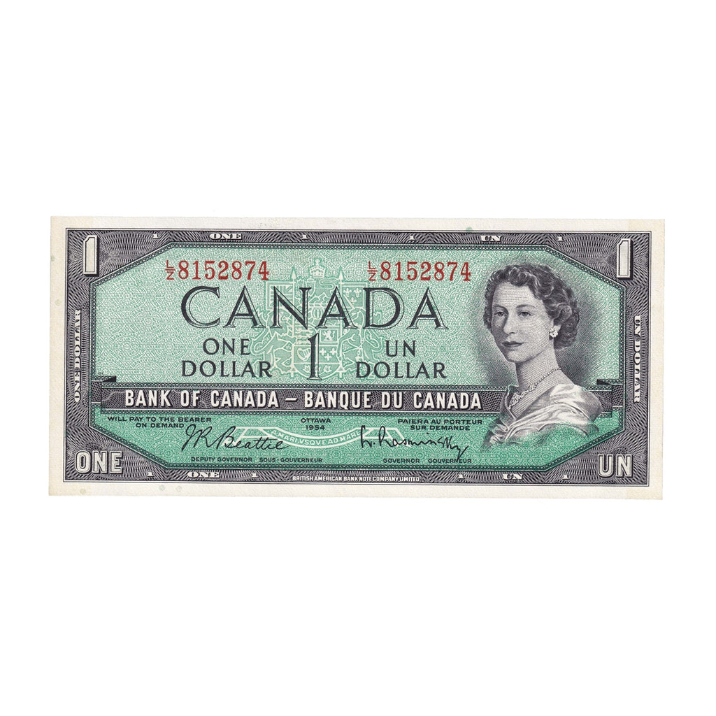 BC-37b-i 1954 Canada $1 Beattie-Rasminsky, L/Z, Choice Uncirculated (CUNC63)