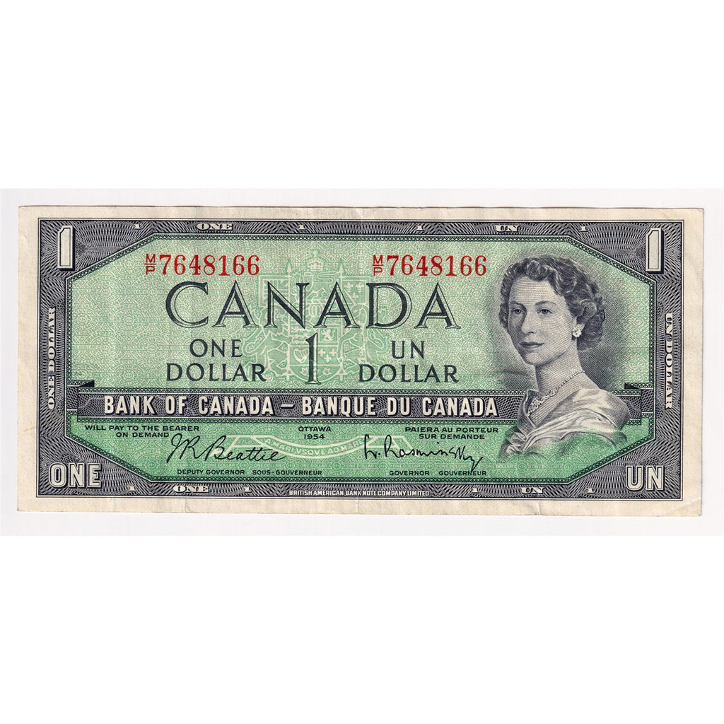 BC-37b-i 1954 Canada $1 Beattie-Rasminsky, M/P, Very Fine (VF20)