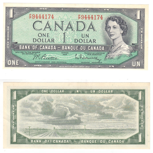 BC-37b-i 1954 Canada $1 Beattie-Rasminsky, P/P, Uncirculated (MS60)