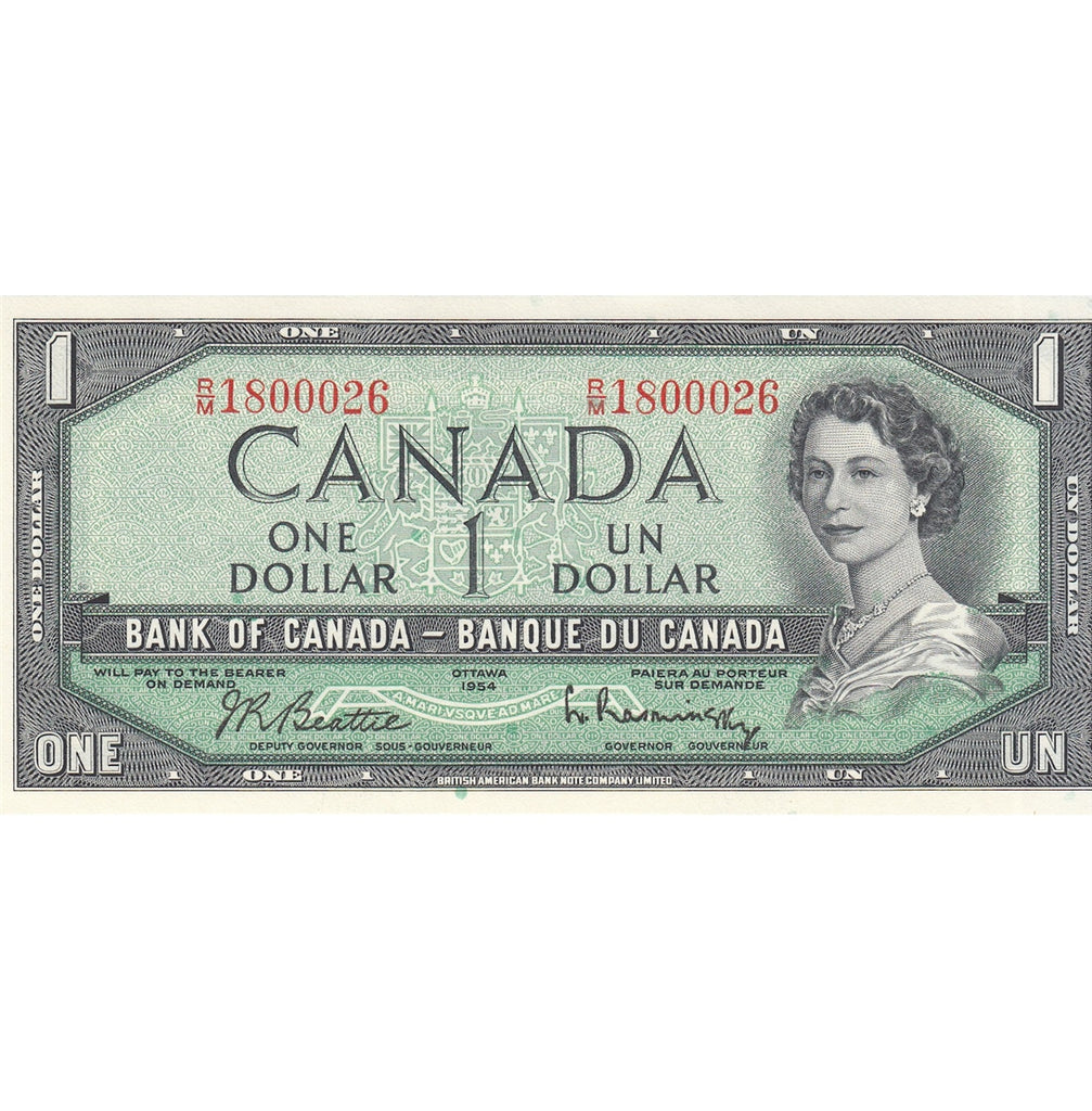 BC-37b-i 1954 Canada $1 Beattie-Rasminsky, R/M, Choice Uncirculated (CUNC63)