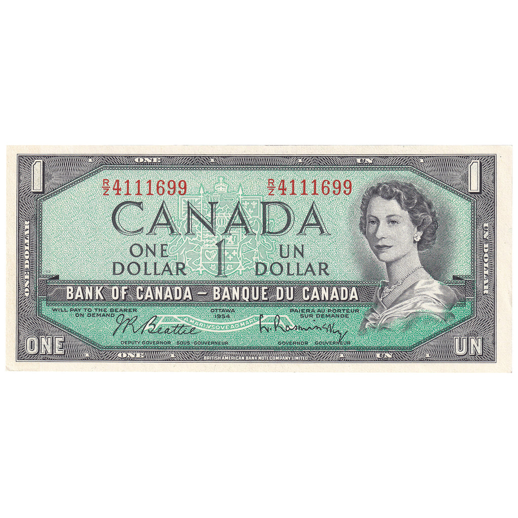 BC-37b-i 1954 Canada $1 Beattie-Rasminsky, R/Z, Uncirculated (MS60)