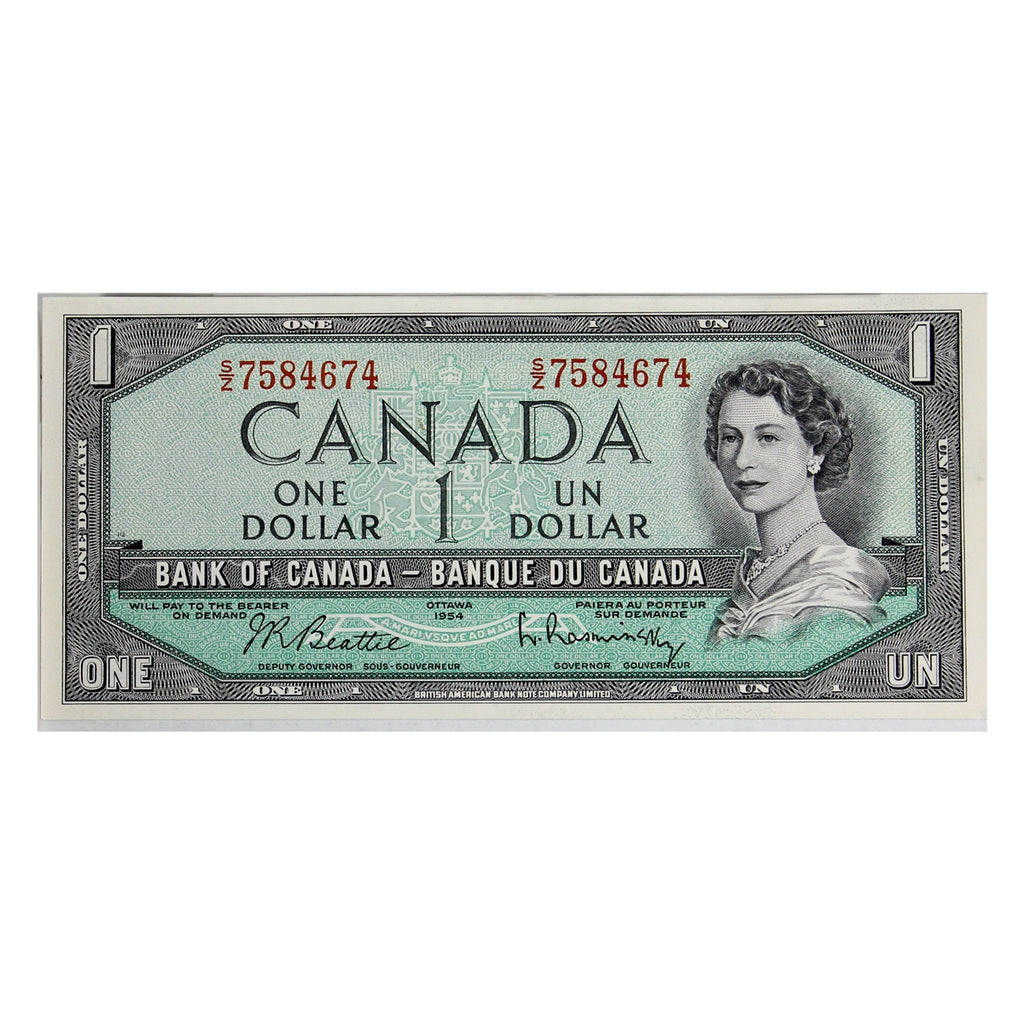 BC-37b-i 1954 Canada $1 Beattie-Rasminsky, S/Z, AU-UNC (AU55)