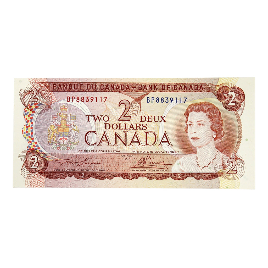 BC-47a 1974 Canada $2 Lawson-Bouey, BP, Original Tint, Uncirculated (MS60)