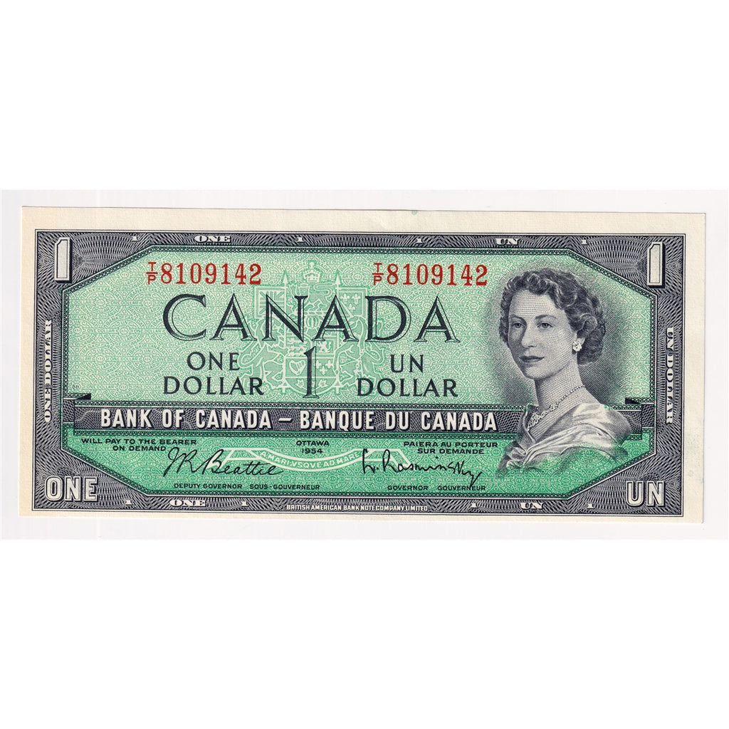 BC-37b-i 1954 Canada $1 Beattie-Rasminsky, T/P, AU-UNC