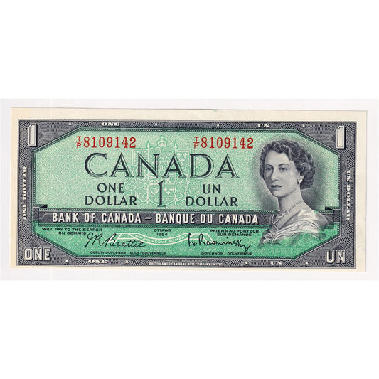 BC-37b-i 1954 Canada $1 Beattie-Rasminsky, T/P, AU-UNC