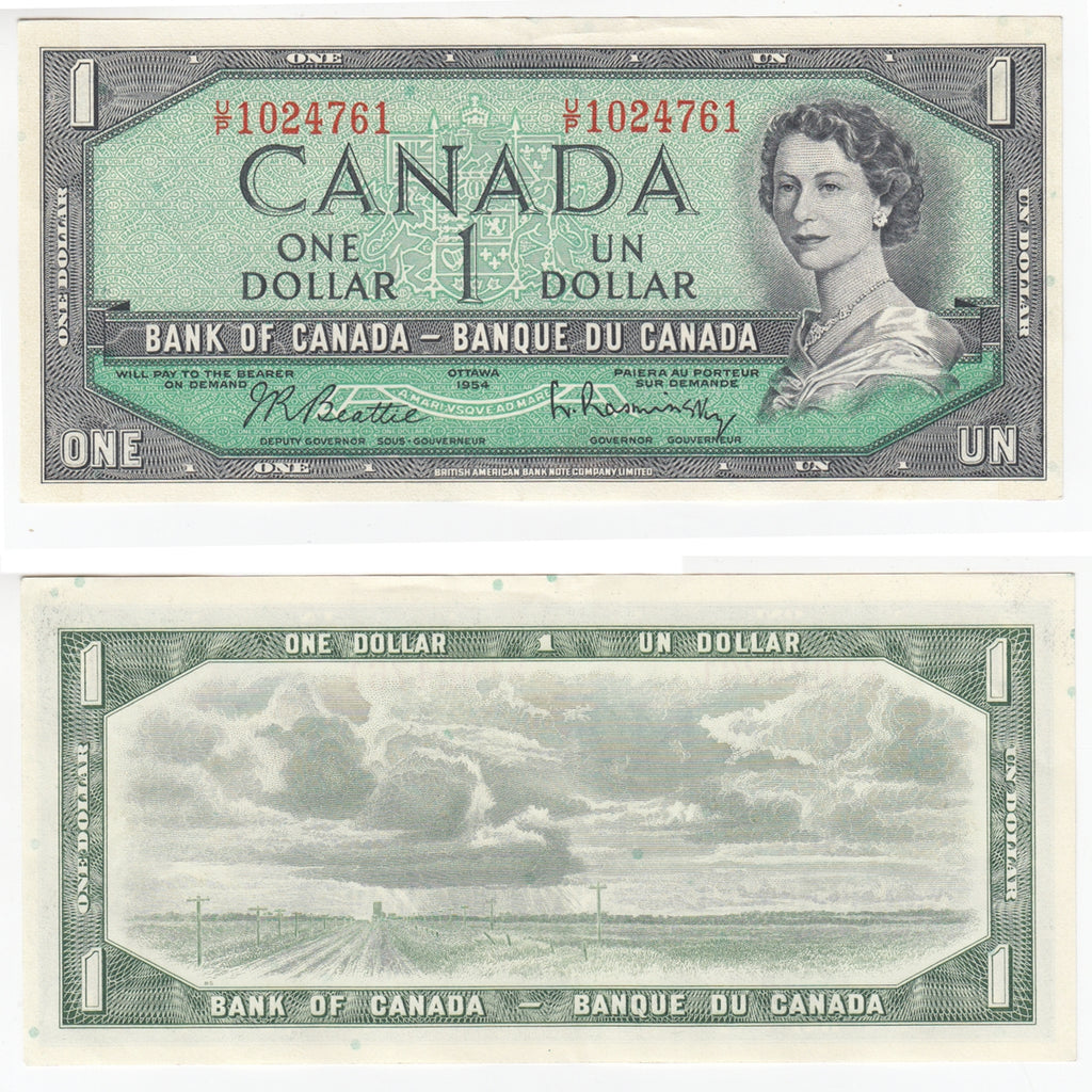 BC-37b-i 1954 Canada $1 Beattie-Rasminsky, U/P, Circ
