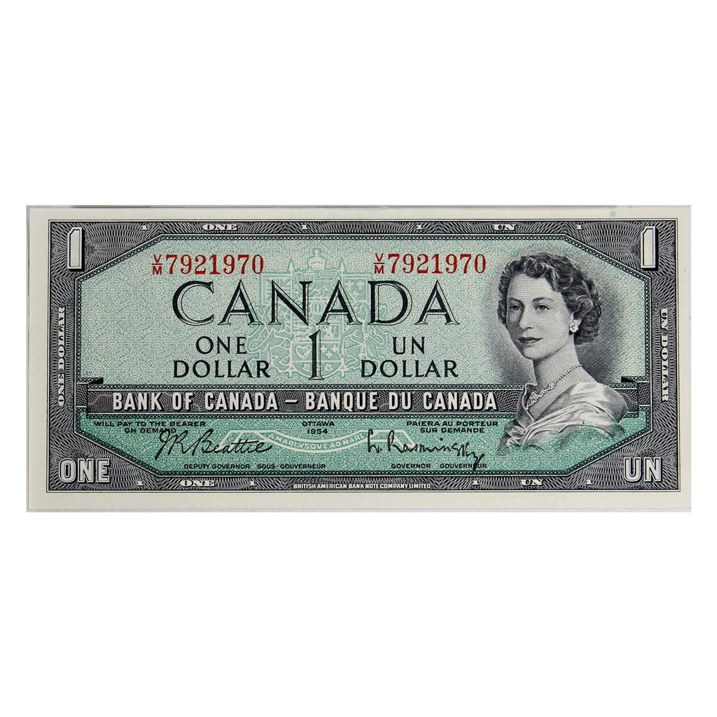 BC-37b-i 1954 Canada $1 Beattie-Rasminsky, V/M, Uncirculated (MS60)