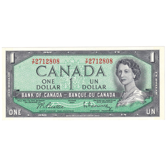 BC-37b-i 1954 Canada $1 Beattie-Rasminsky, Y/P, UNC