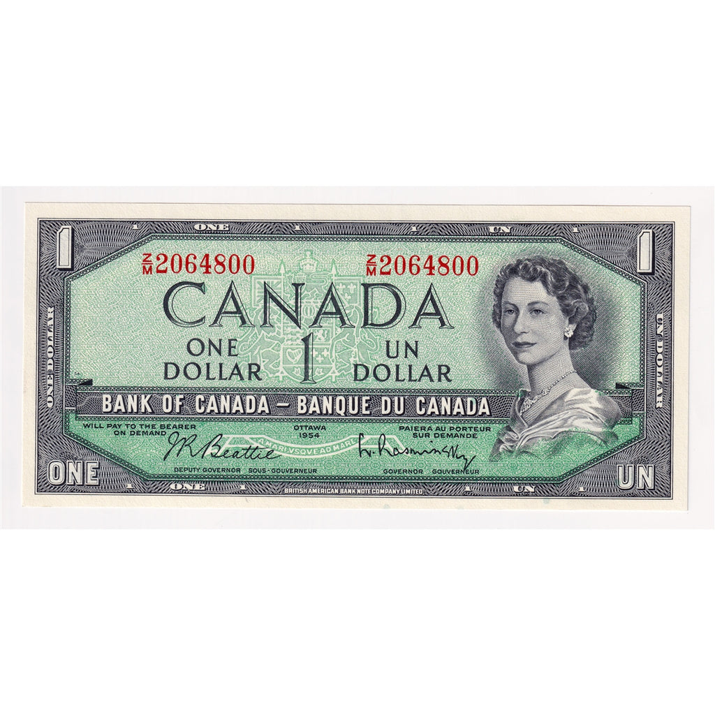 BC-37b-i 1954 Canada $1 Beattie-Rasminsky, Z/M, AU-UNC (AU55)