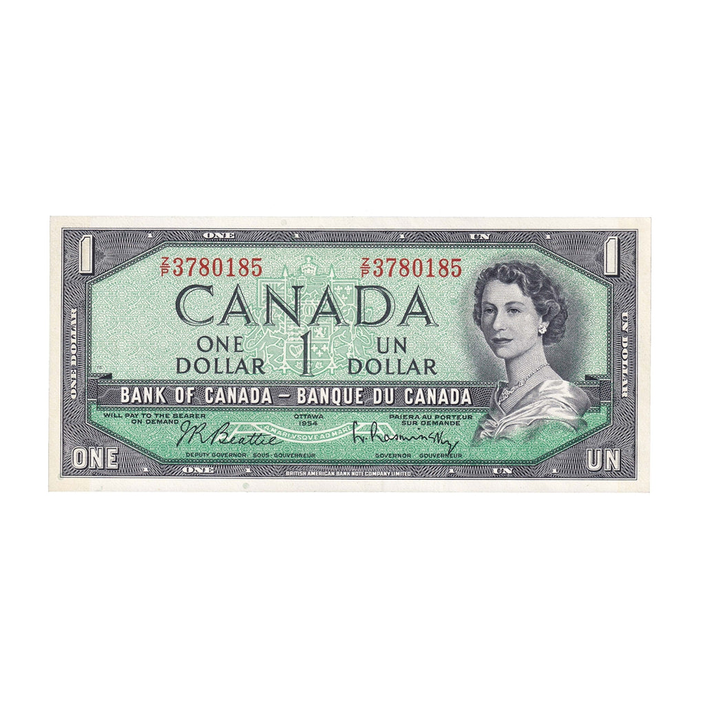BC-37b-i 1954 Canada $1 Beattie-Rasminsky, Z/P, Uncirculated (MS60)
