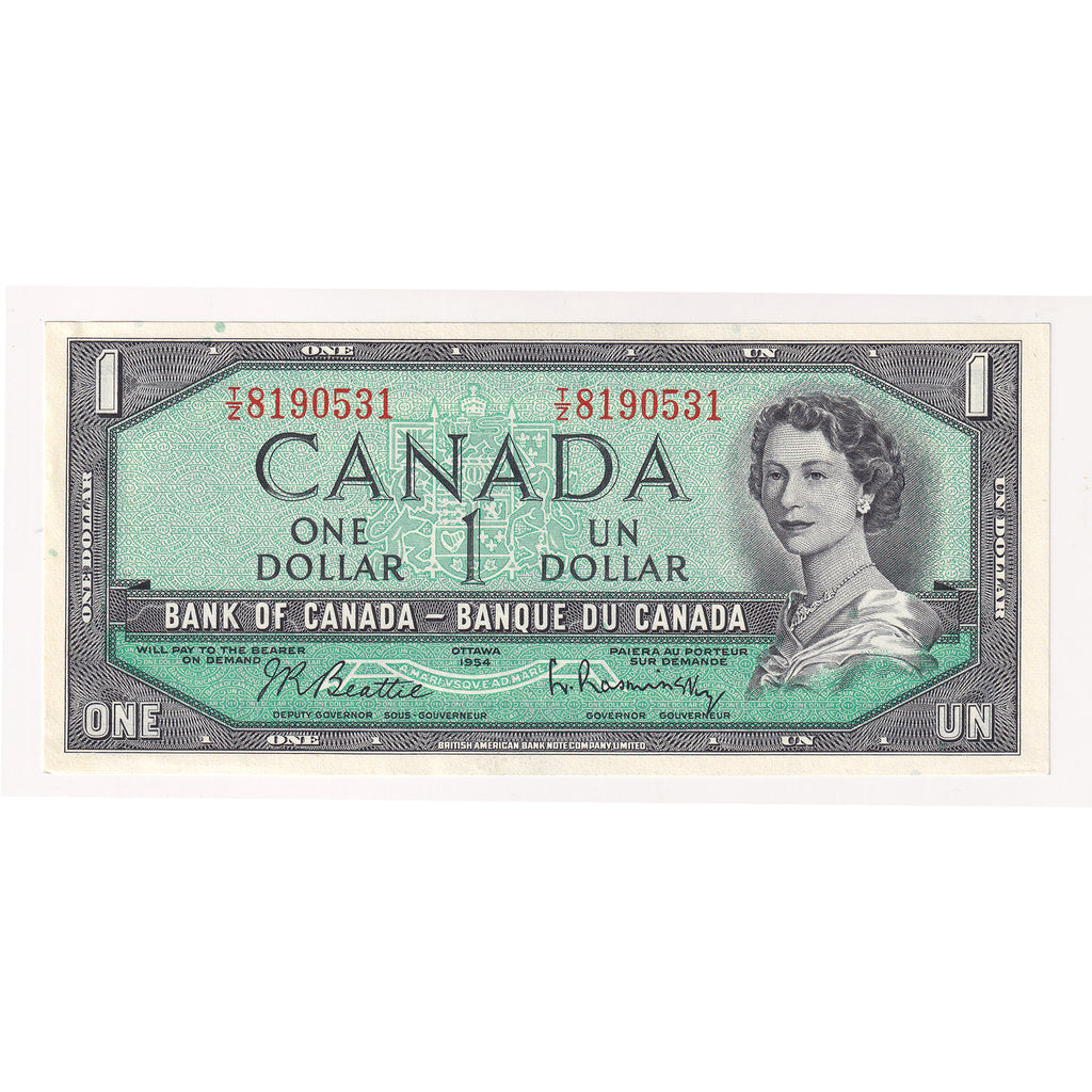 BC-37b-i 1954 Canada $1 Beattie-Rasminsky, Z/Z, Choice Uncirculated (CUNC63)