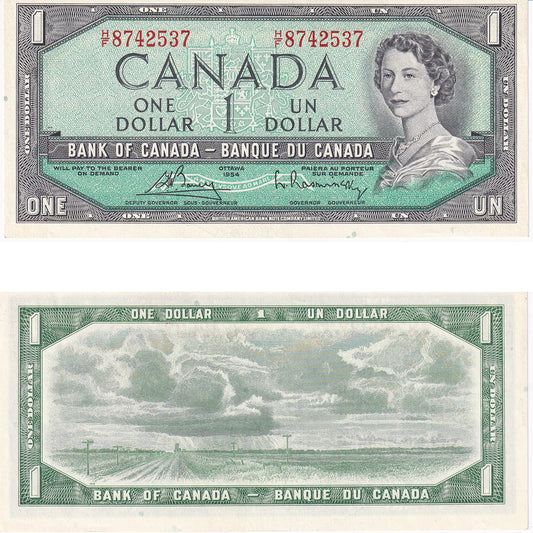BC-37c 1954 Canada $1 Bouey-Rasminsky, H/F, Choice Uncirculated (CUNC63)