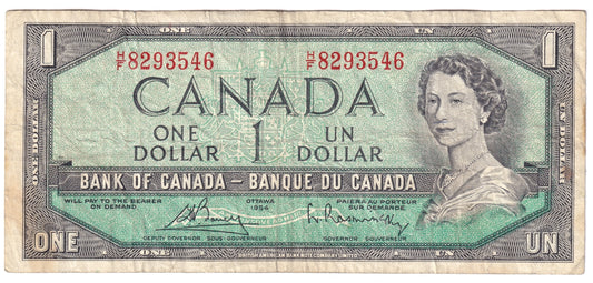 BC-37c 1954 Canada $1 Bouey-Rasminsky, H/F, Circ