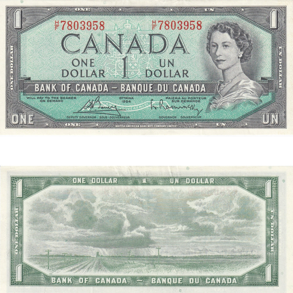 BC-37c 1954 Canada $1 Bouey-Rasminsky, H/F, EF-AU (EF45)