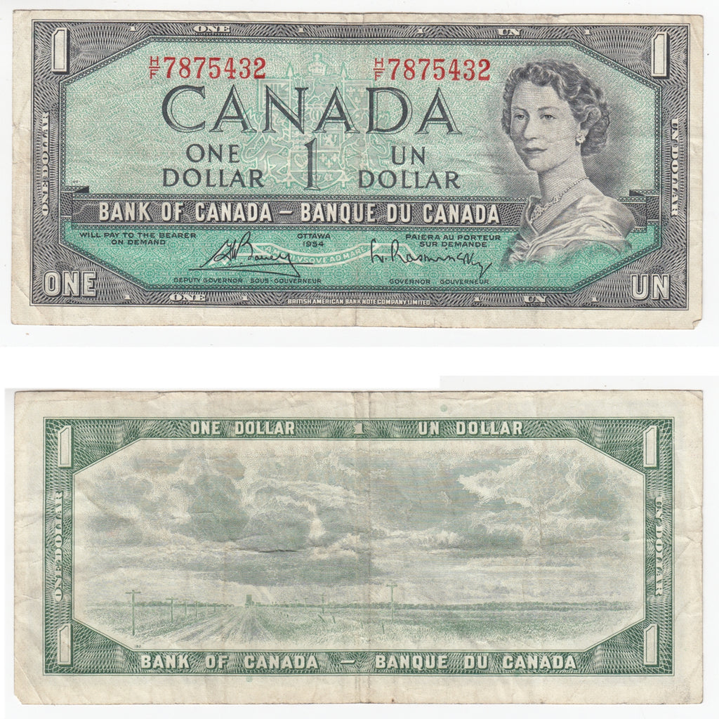 BC-37c 1954 Canada $1 Bouey-Rasminsky, H/F, F-VF (F15)