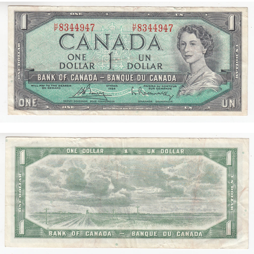 BC-37c 1954 Canada $1 Bouey-Rasminsky, H/F, Very Fine (VF20)