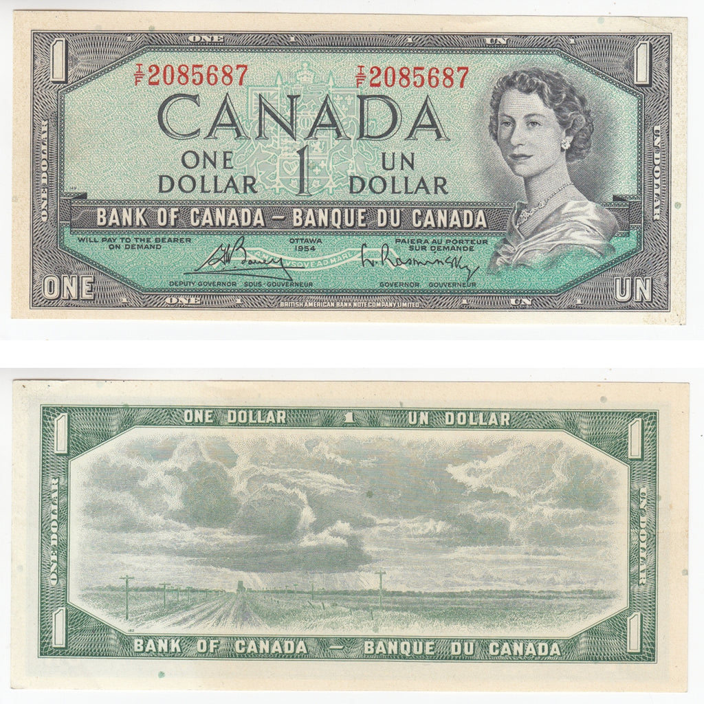BC-37c 1954 Canada $1 Bouey-Rasminsky, I/F, Almost Uncirculated (AU50)