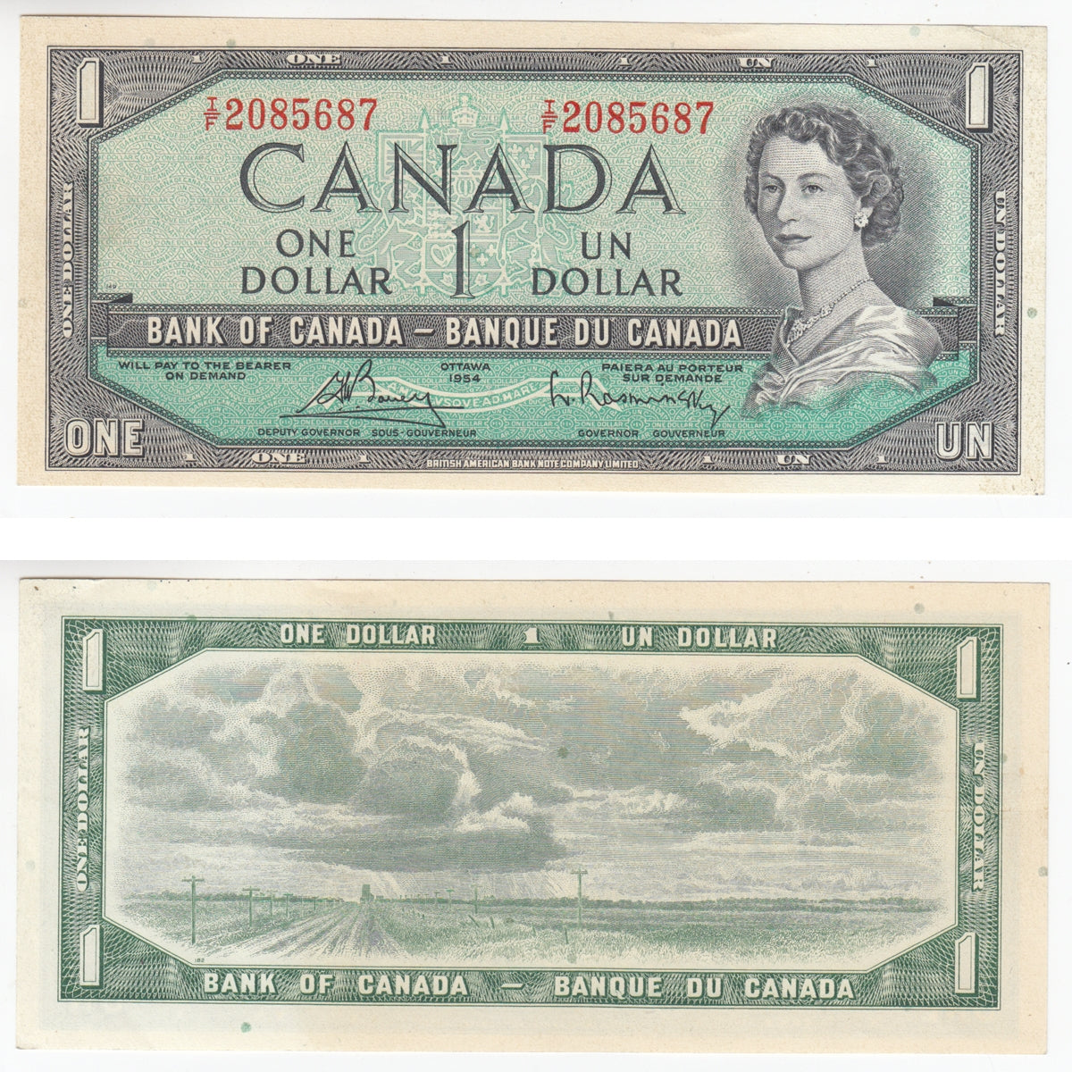 BC-37c 1954 Canada $1 Bouey-Rasminsky, I/F, Almost Uncirculated (AU50)