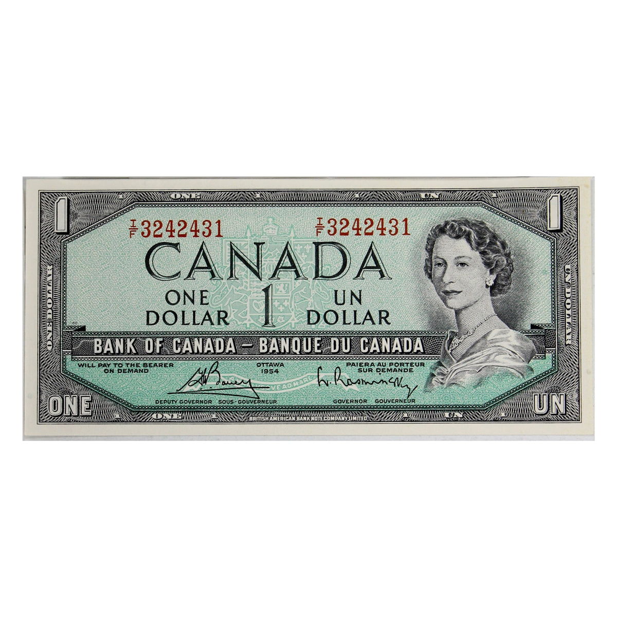 BC-37c 1954 Canada $1 Bouey-Rasminsky, I/F, AU-UNC (AU55)