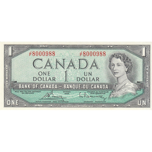 BC-37c 1954 Canada $1 Bouey-Rasminsky, J/F, CUNC