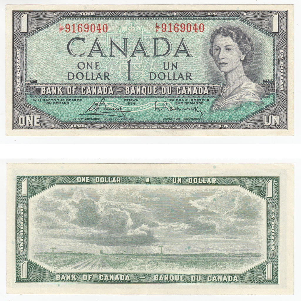 BC-37c 1954 Canada $1 Bouey-Rasminsky, L/F, Almost Uncirculated (AU50)