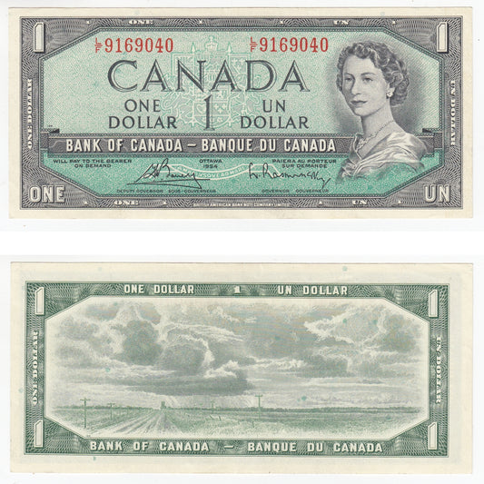 BC-37c 1954 Canada $1 Bouey-Rasminsky, L/F, Almost Uncirculated (AU50)