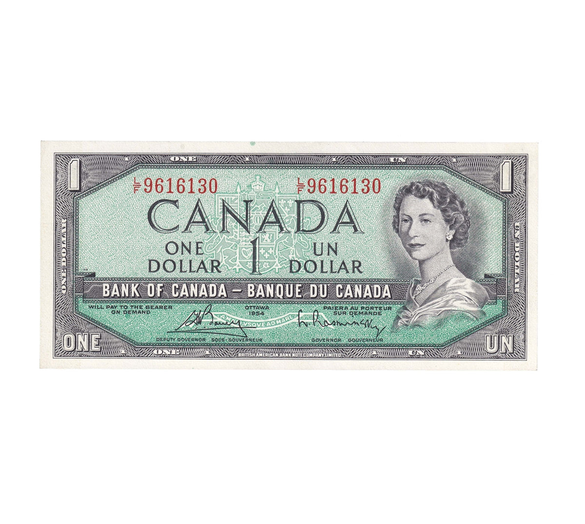 BC-37c 1954 Canada $1 Bouey-Rasminsky, L/F, Uncirculated (MS60)