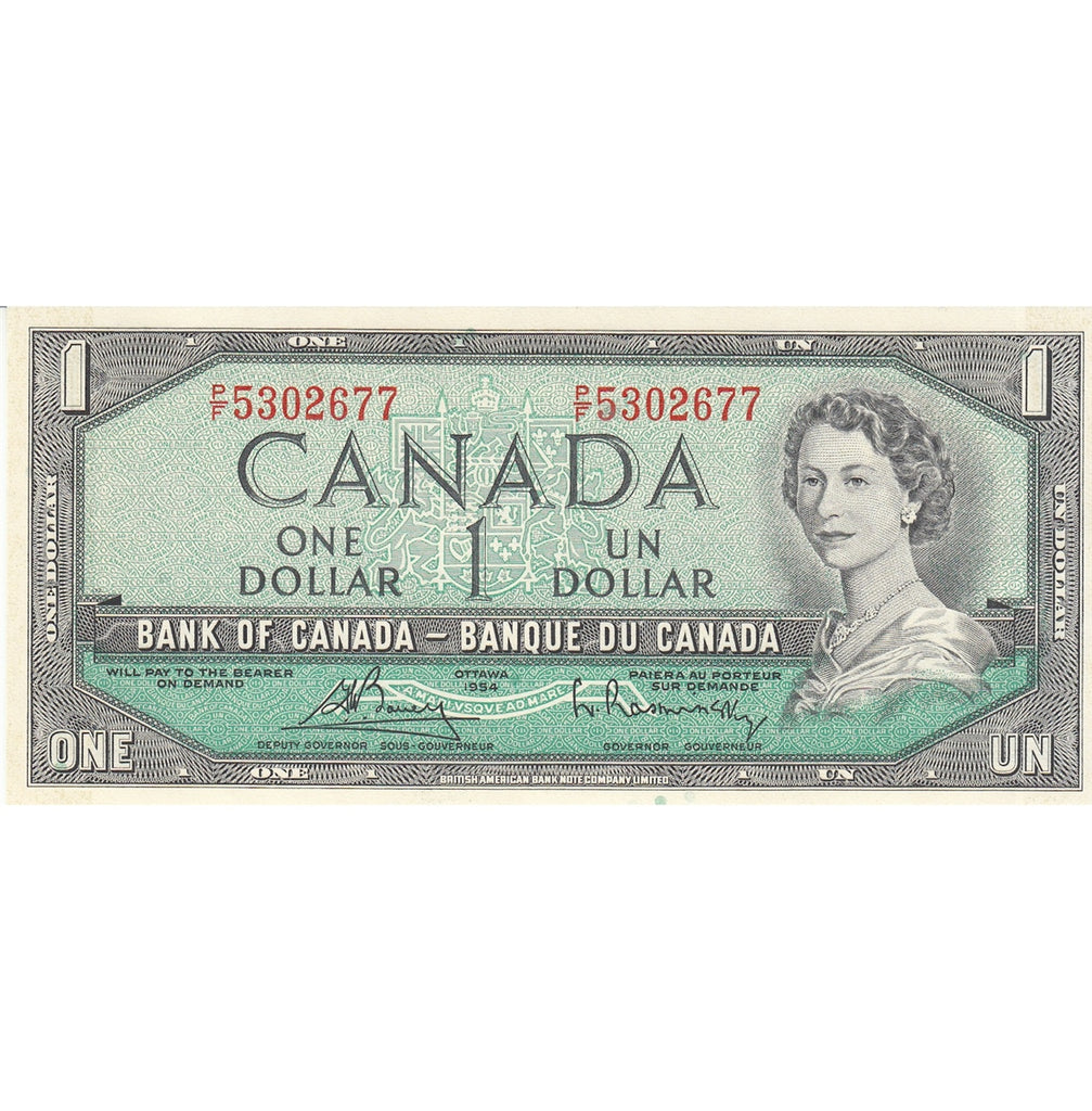 BC-37c 1954 Canada $1 Bouey-Rasminsky, P/F, Uncirculated (MS60)