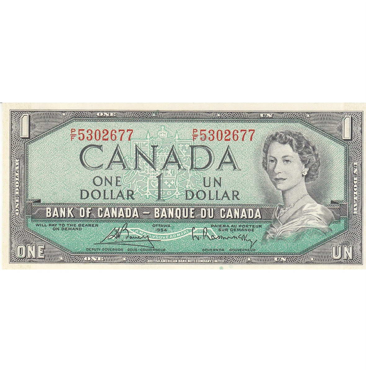 BC-37c 1954 Canada $1 Bouey-Rasminsky, P/F, Uncirculated (MS60)