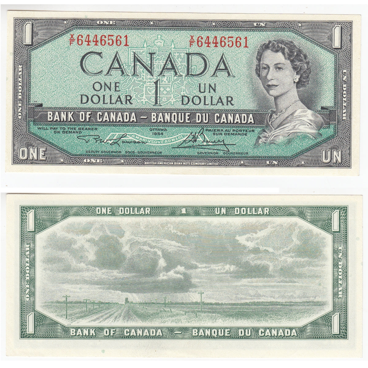 BC-37c 1954 Canada $1 Bouey-Rasminsky, R/F, Choice Uncirculated (CUNC63)