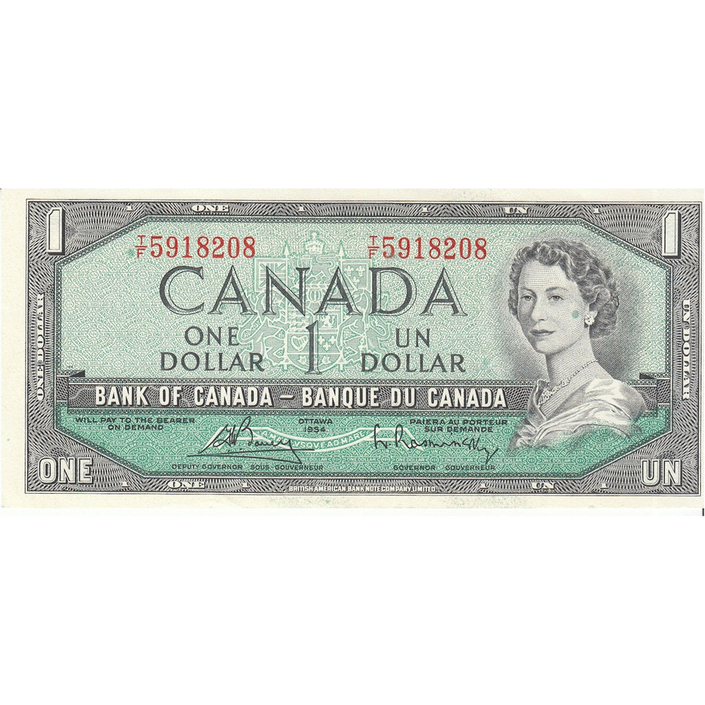 BC-37c 1954 Canada $1 Bouey-Rasminsky, T/F, AU-UNC (AU55)
