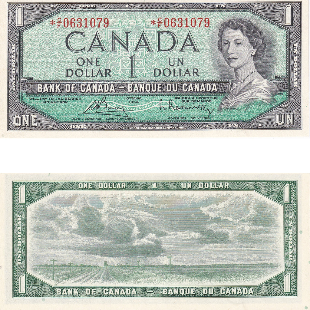 BC-37cA 1954 Canada $1 Bouey-Rasminsky, *C/F, Choice Uncirculated (CUNC63)