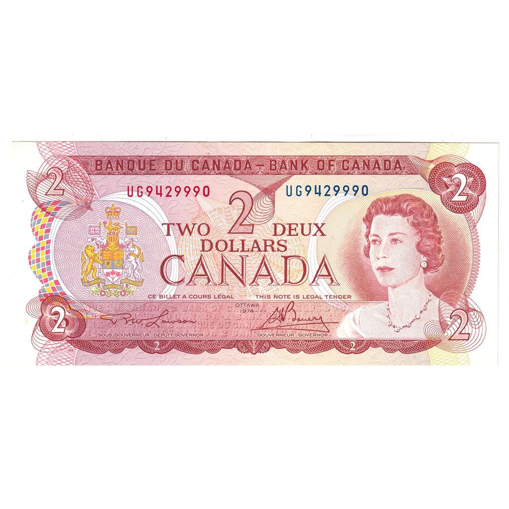 BC-47a 1974 Canada $2 Lawson-Bouey, UG, AU-UNC (AU55)